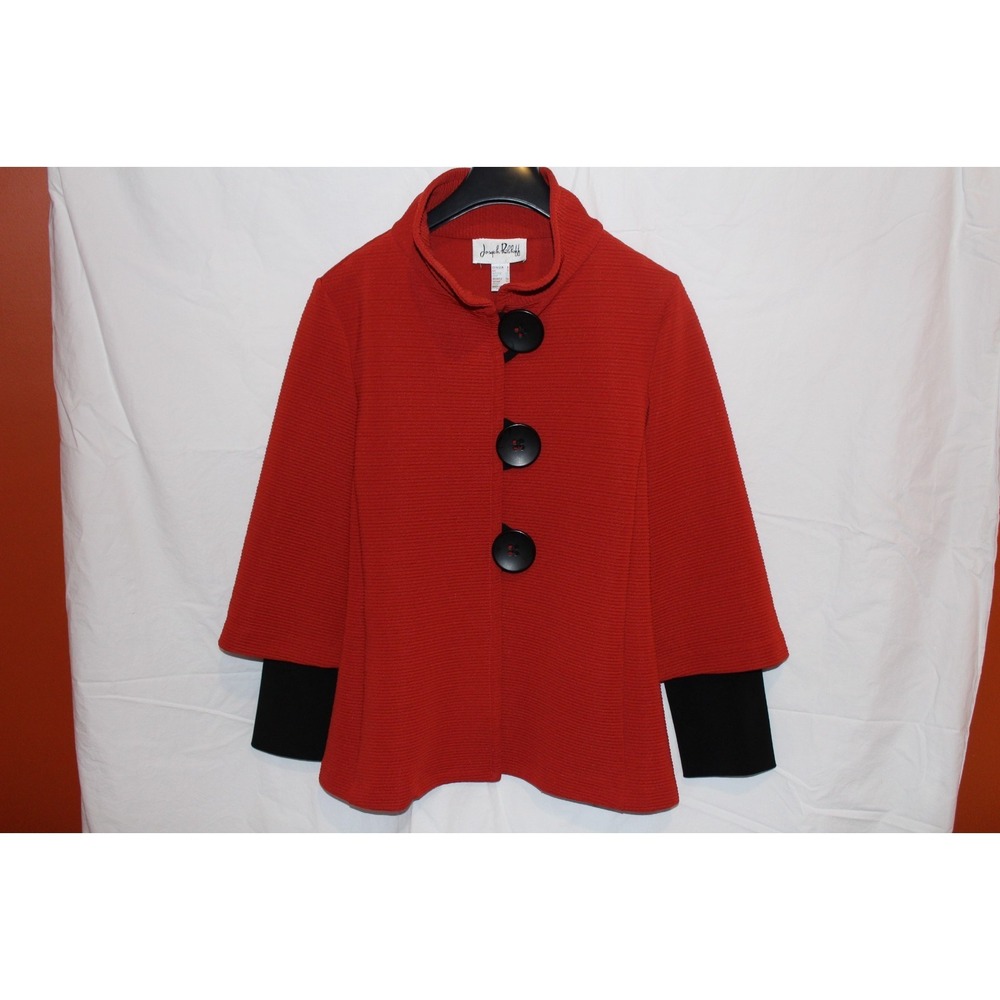 Joseph Ribkoff Red Textured Jacket Size 6 Statement Button Swing Coat